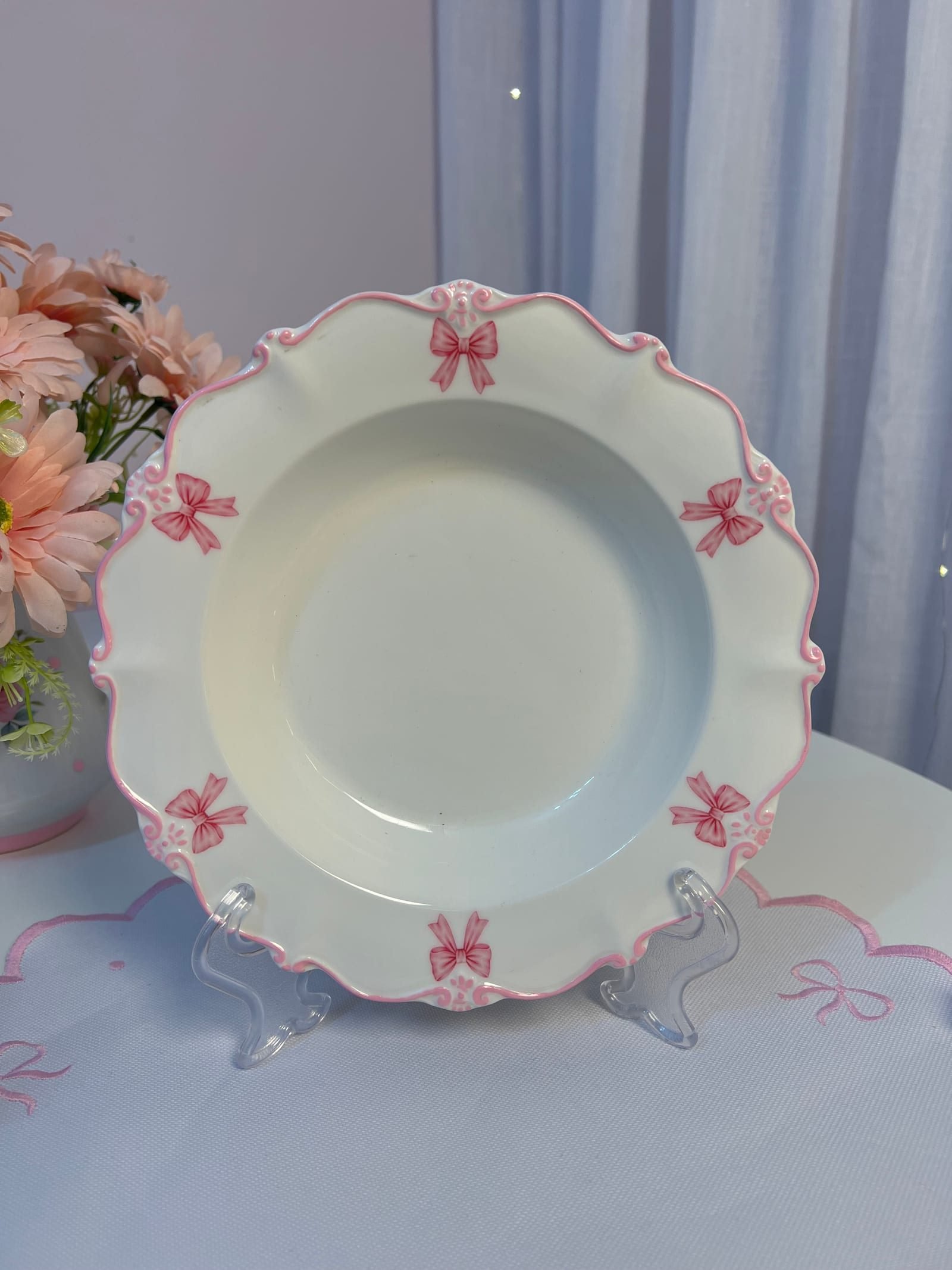 Prato Fundo de Cerâmica Provençal com Borda Rosa