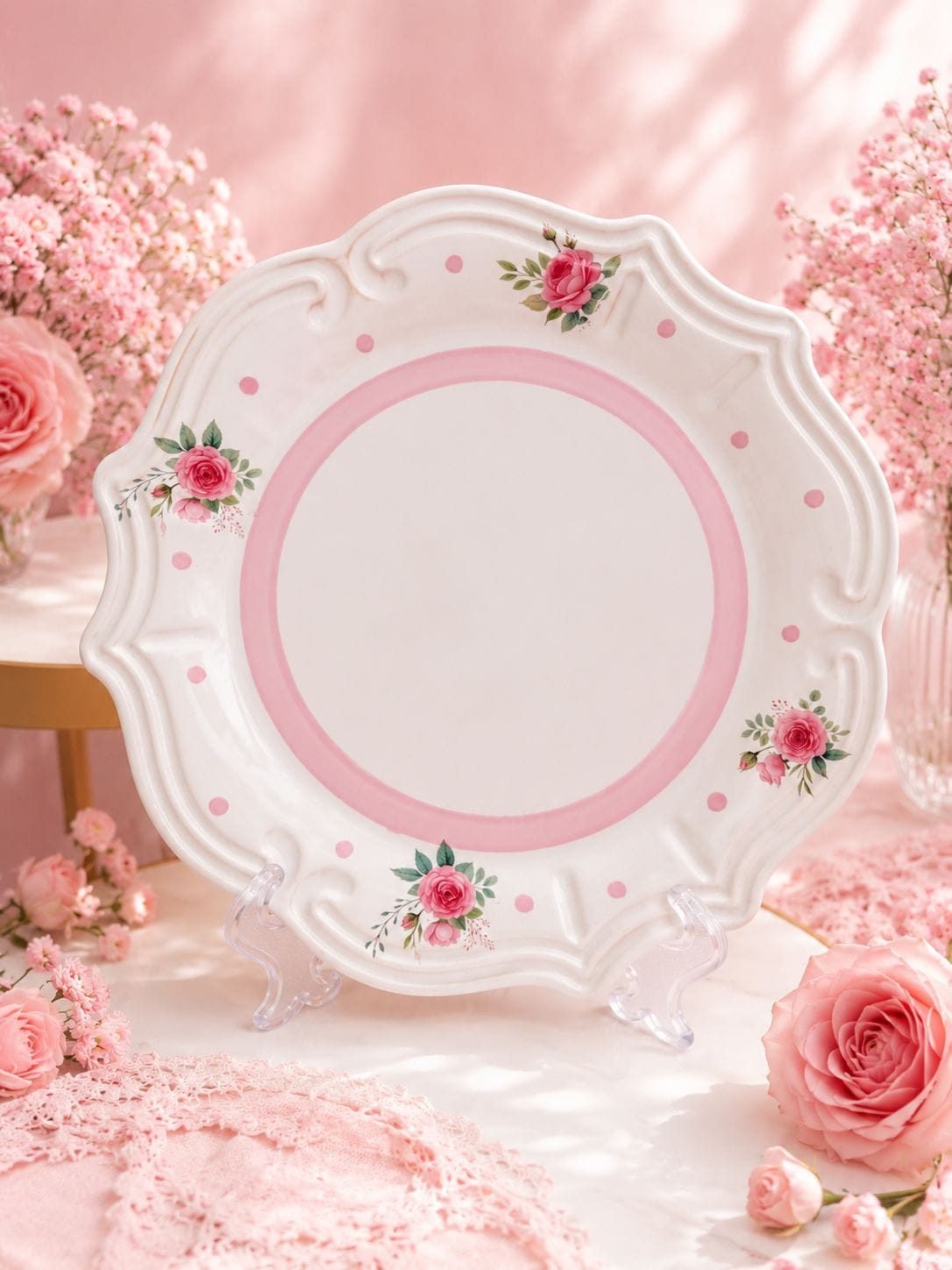 Prato de Jantar Decorativo Floral Romântico Coleção Rosas