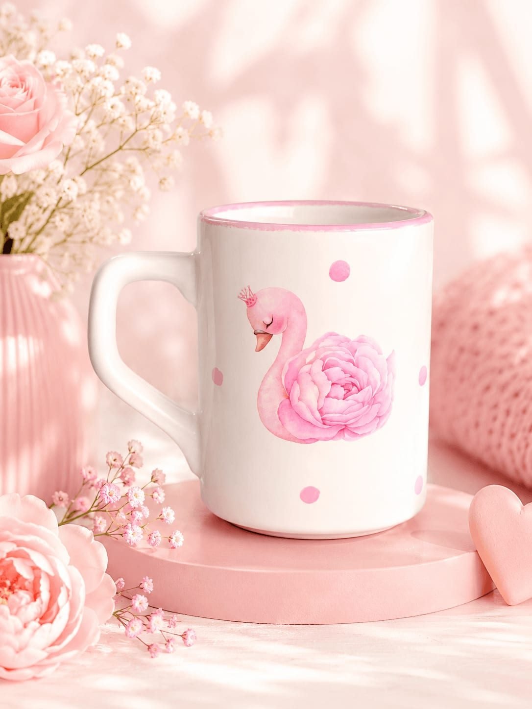 Caneca de Cerâmica Cisne Encantado Rosa